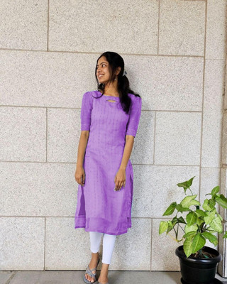 jenswi Women Woven Design A-line Kurta(Light Blue)