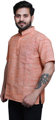 RAI's Men Self Design Straight Kurta(Orange)