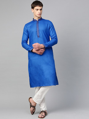 Manthan Men Self Design Straight Kurta(Blue)