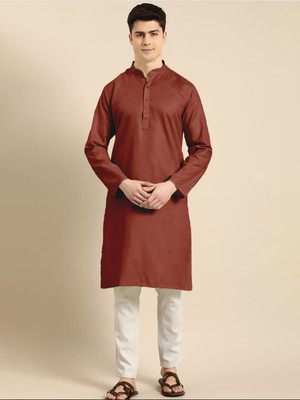ANOUK Men Solid Straight Kurta(Brown)