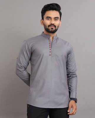 SPOQUE Men Solid Straight Kurta(Grey)