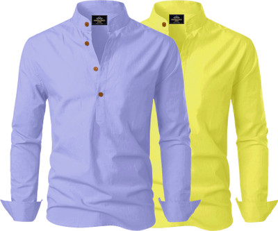 Kavyangle Creation Men Solid Straight Kurta(Blue, Light Green)
