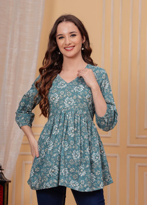 SHEINOR Women Printed Flared Kurta(Multicolor)