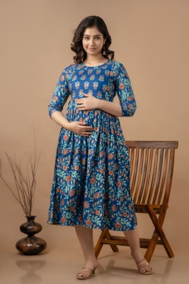 Sona Vely Women Printed Anarkali Kurta(Blue)