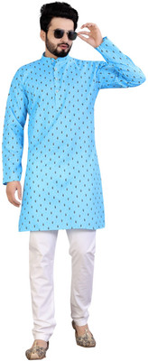 BBSTEXTILES Men Printed A-line Kurta(Light Blue)
