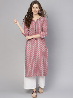 shri ramji brothers Women Printed A-line Kurta(Pink)