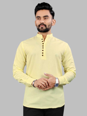 SOPANI Men Solid Straight Kurta(Yellow)