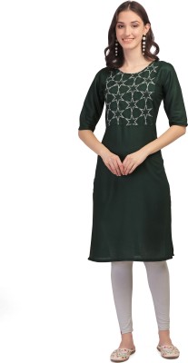 Vinisha Fashion Women Embroidered Straight Kurta(Green)