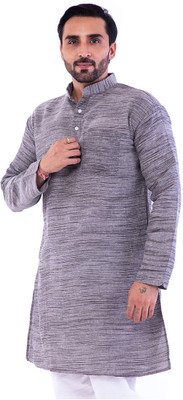 Aaryavar Men Self Design Straight Kurta(Grey)