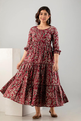simran Women Printed Anarkali Kurta(Multicolor)