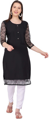 Adgood fashion Women Printed Straight Kurta(Black)