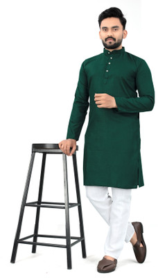 Ganesh Creation GC Men Solid A-line Kurta(Yellow)