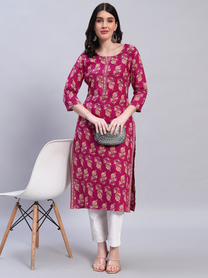 GREYSHADE Women Floral Print Straight Kurta(Purple)