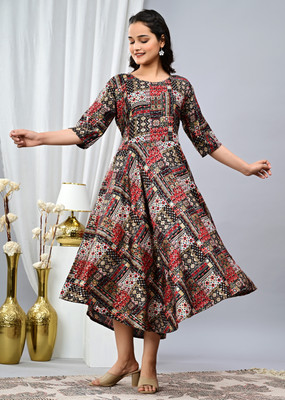 Tejal Textile Women Embroidered Anarkali Kurta(Brown)