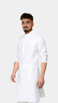 HouseOfCommon Men Solid A-line Kurta(White)