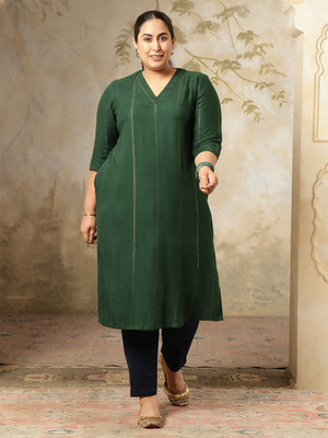 Amydus Women Solid Straight Kurta(Green)