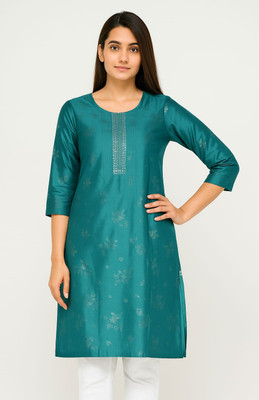 Avyaan Fashions Women Printed A-line Kurta(Blue)