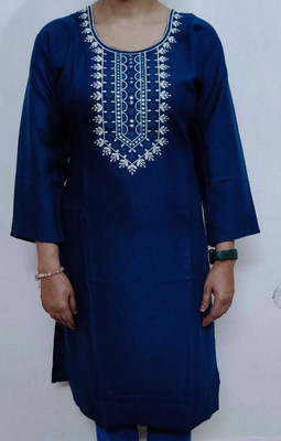 SAMARTH COLLECTIONS Women Embroidered Straight Kurta(Blue)