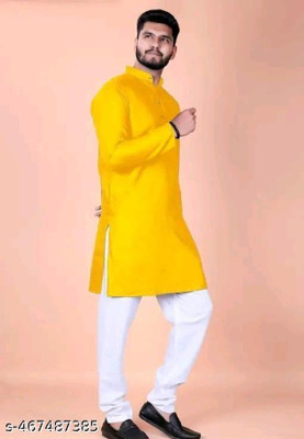 VyomCreation Men Solid Straight Kurta(Yellow)