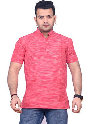 AFC Men Self Design Straight Kurta(Pink)