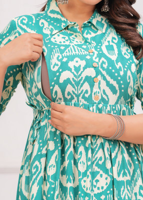 NAHIKO Women Printed Anarkali Kurta(Light Blue)