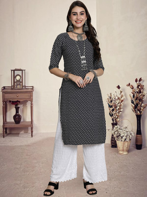 1 Stop Fashion Women Printed A-line Kurta(Black)