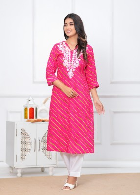 Rani Prints Women Leheriya Straight Kurta(Pink)