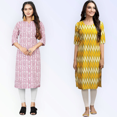 KALLAXI Women Printed Straight Kurta(Multicolor)
