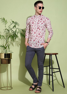 FUBAR Men Printed Straight Kurta(Pink)