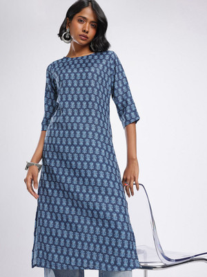 Anouk Rustic Women Floral Print Straight Kurta(Blue)