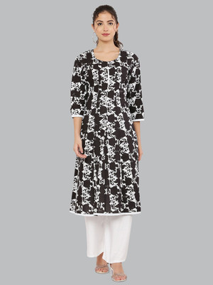 EZIS FASHION Women Block Print Anarkali Kurta(Black)