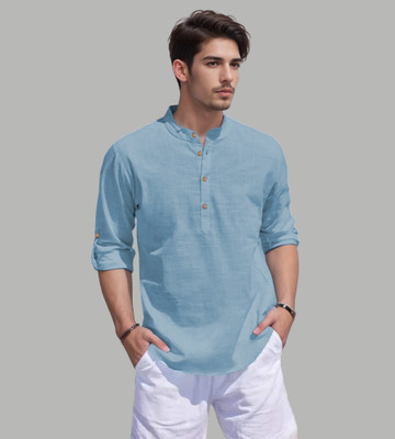 Navkanj Men Solid Straight Kurta(Light Blue)