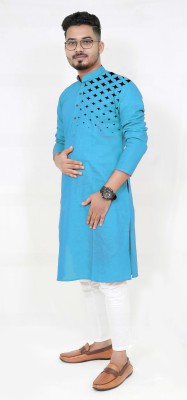 Rainbow Cloths Men Printed Straight Kurta(Light Blue)