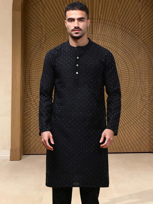 Whiteheart Men Printed Straight Kurta(Black)