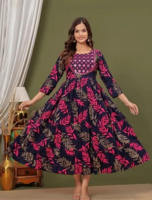 ARMANRIYAZ Women Printed Anarkali Kurta(Blue)