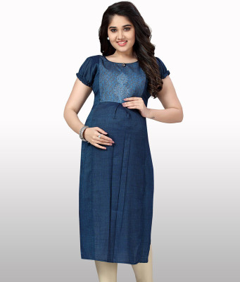 CEE 18 Women Solid Straight Kurta(Blue)