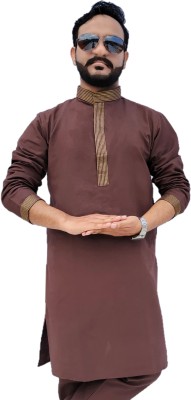 Voniry Men Solid Straight Kurta(Brown)