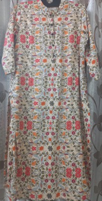 Adorably Gorgeous Women Animal Print, Floral Print Straight Kurta(Beige)