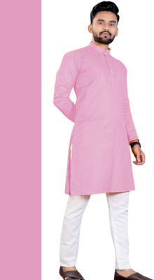 yana entereprise Men Solid Straight Kurta(Pink)
