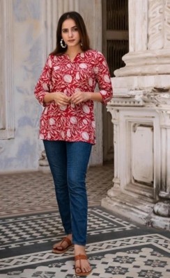 SRK Textile Casual Printed Women Red Top