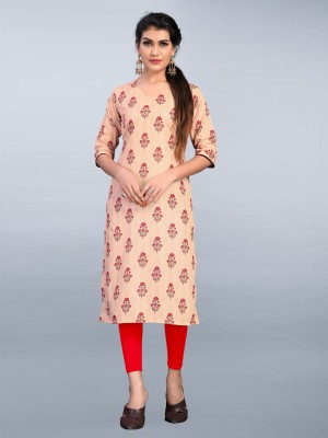 tanvi creation Women Printed Straight Kurta(Red, Beige)