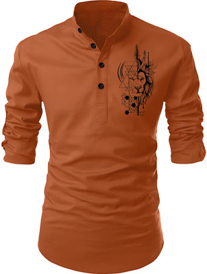 Kavyangle Creation Men Printed Straight Kurta(Brown)
