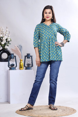 DS Creations Women Printed A-line Kurta(Blue)