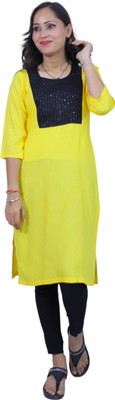 Anvi creation Women Embroidered Straight Kurta(Yellow)