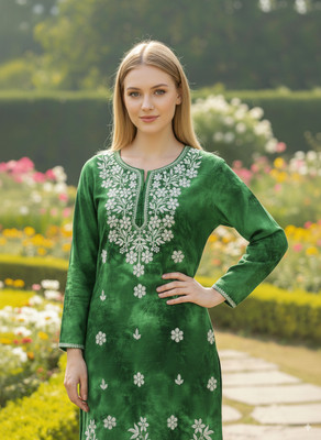 ChikankariArts Women Dyed/Ombre Straight Kurta(Black)