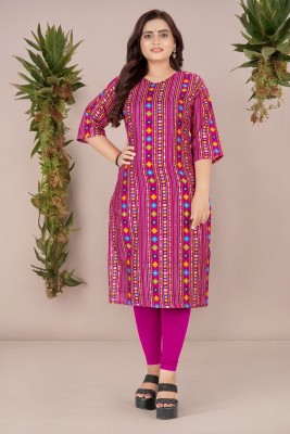 siya silk studio Women Printed Straight Kurta(Pink)