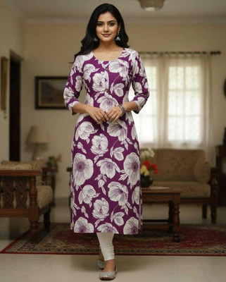 sofiacollection Women Floral Print, Printed Straight Kurta(Purple)