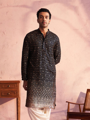 VASTRAMAY Men Embellished Straight Kurta(Black)