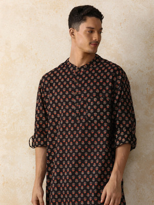 Moara Men Printed Straight Kurta(Black)
