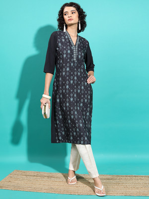 Vishudh Women Solid Straight Kurta(Black)